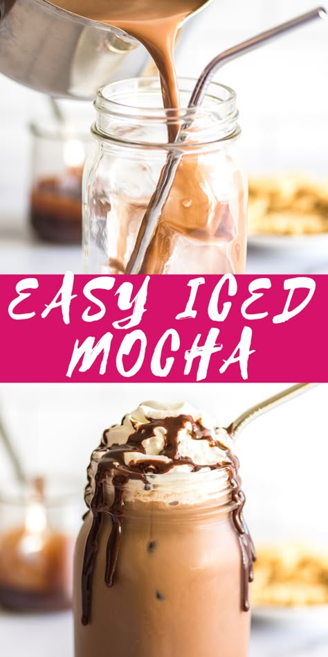 Pour Over Iced Coffee Recipe, Chocolate Coffee Recipe Drinks, Iced Coffee Recipe Chocolate, Homemade Mocha Iced Coffee, How To Make Iced Mocha, Iced Chocolate Mocha, Iced Mocha Coffee Recipe, Frap Recipe, Iced Chocolate Drink