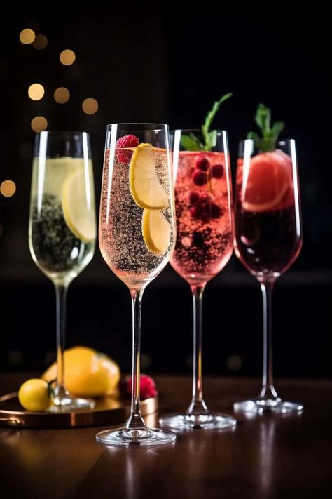 Champaign Cocktails, Sparkling Wine Drinks, Wine Recipes Drink, Non Alcoholic Champagne, Types Of Drinks, Champagne Recipe, Sparkling Wine Cocktails, Champagne Recipes Cocktails, White Cranberry Juice