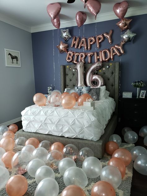 Sweet 16 Room Surprise, Decorating Bedroom For Birthday, Birthday Decor For Room, Sweet 16 Bedroom Decorations, Sweet 16 Bedroom Surprise, Sweet 16 Hotel Room Decorations, 16 Birthday Room Decorations, Sweet 16 Room Decorations, Birthday Balloons Hotel Room