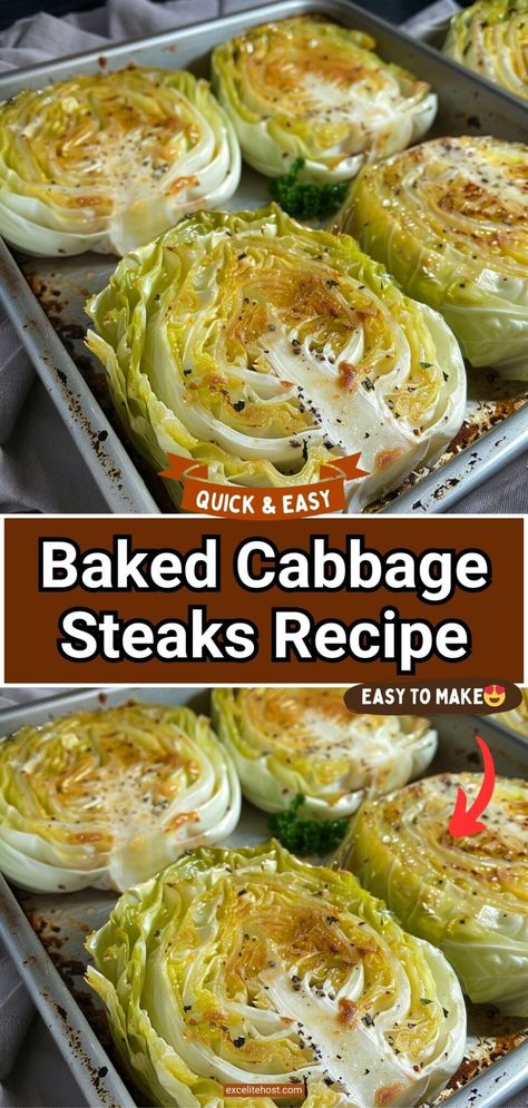 Baked cabbage steaks Cabbage In The Oven, Baked Cabbage Recipes, Vegetable Side Dish Recipes, Baked Cabbage Steaks, Cooked Cabbage Recipes, Keto Cabbage Recipe, Easy Vegetable Side Dish, Cabbage Steaks Recipe, Cabbage Recipes Healthy