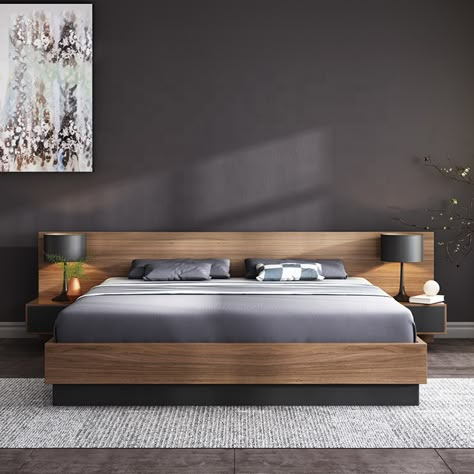 Beds With Headboards, Modern King Bed, Japanese Style Bed, Modern Bedroom Furniture Sets, Simple Bed Designs, Tatami Bed, Bedroom Pop Design, Double Bedding Sets, Double Bed Designs