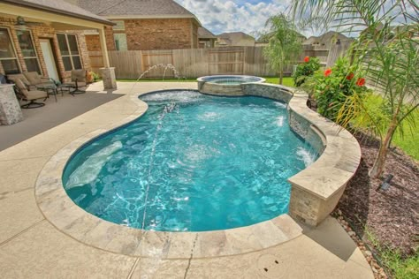 Pool Designs Gallery Houston | Waterside Poolscapes | Texas Backyard, Inground Pool Landscaping, Dream Backyard Pool, Pool And Hot Tub, Pools Backyard Inground, Pool Renovation, Pool Remodel, Diy Swimming Pool, Small Pool Design