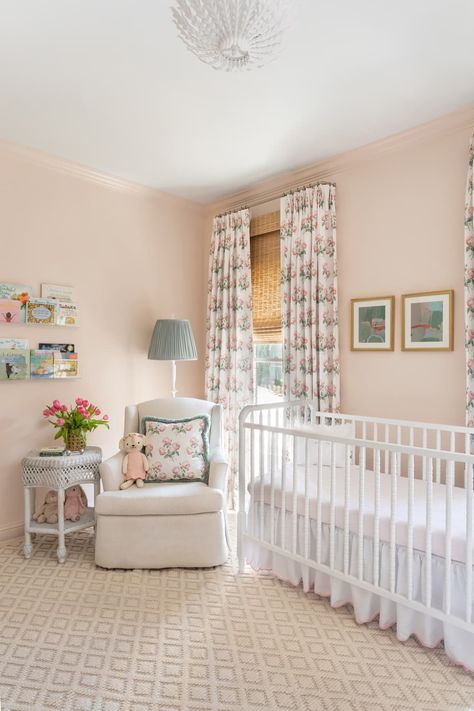 Sherwin Williams Nearly Peach White Crib, Sweet Nursery, Girl Nursery Room, Girls Rooms, Nursery Crib, Pink Nursery, Crib Bedding Sets, Baby's Room