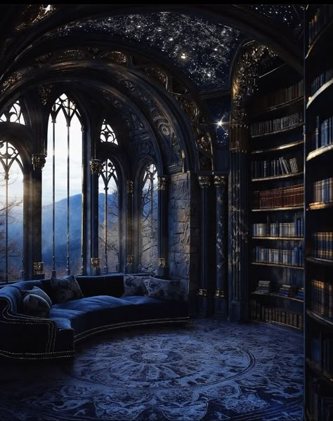 Lavender Library Aesthetic, Acowar Library, Moody Blue Library, Libery Room Aesthetic, Ravenclaw Dorm Aesthetic, Ravenclaw House Aesthetic, Lunathion Aesthetic, Magical Library Aesthetic, Velaris Library