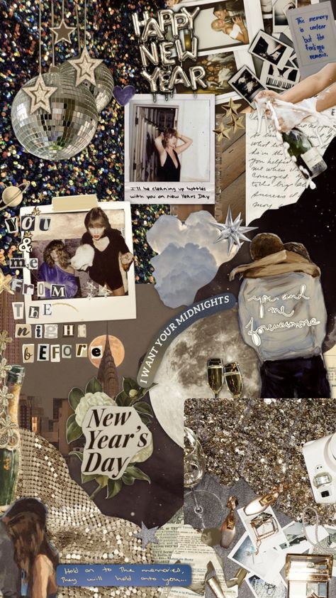 New Years Collage Wallpaper, Pinterest Collage Wallpaper, New Year Aesthetic Vintage, New Years Collage, New Years Wallpaper Aesthetic, New Years Wallpapers Aesthetic, Birthday Wallpapers, Psychology Wallpaper, January Wallpaper