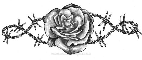 Barbed Wire Rose by Dragonwings13 Aris Tattoos, Barbed Wire Drawing, Ankle Tats, Wire Skull, Body Henna, Hd Tattoos, Wire Tattoo, Grandma Tattoos, Barbed Wire Tattoos