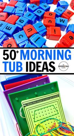 A morning work alternative, Morning Tubs offer Primary Students a play-based opportunity to explore, create, and build social skills. Morning Tub Ideas, Morning Work Buckets, Stem Bins, Work Bins, Kindergarten Morning Work, Morning Tubs, Morning Activities, Tub Ideas, Kindergarten Centers