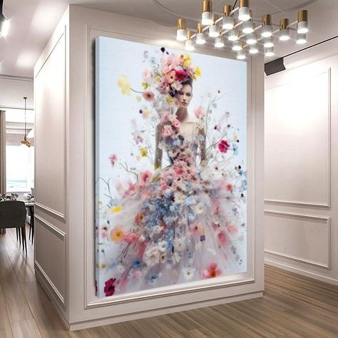 MODERN STRETCHED Print on Canvas, Perfume Art Flower Woman Dress, Floral Perfume Bottle, Large Fashion Picture for Wall Decor, Hotel Office by GalaxyOfTreasure on Etsy Picture For Wall Decor, Woman Cave Decor, Picture For Wall, Floral Perfume Bottle, Flower Woman, Perfume Art, Interior Images, Floral Perfume, Chic Wall Art