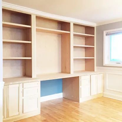 Home Office Furniture Design, Built In Bookshelves, Office Built Ins, Office Furniture Design, Office Makeover, Small Home Office, Built In Bookcase, Craft Room Office, Built In Desk