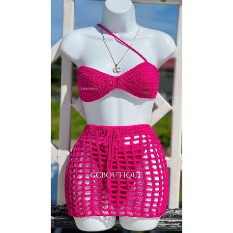 Crotchet Outfit 2 Piece, Crochet Beach Set, Crochet Sets Women, Fitted Crochet Swimwear For Parties, Crochet Fitted Swimwear For Party, Crochet Bikinis Free Patterns, Knitted Swimsuit Bikinis, Knitted Bathing Suit, Crochet Outfits Black Women