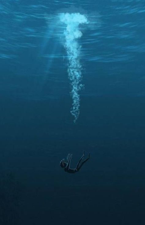 Barely visible Fear Of Ocean Drawing, Person Sinking Underwater, Get In The Water, Fear Of Water Drawing, Girl Underwater Drawing, Under Water Sketch, In Deeper Waters Fanart, Ocean Drawing Underwater, Under Water Aesthetic