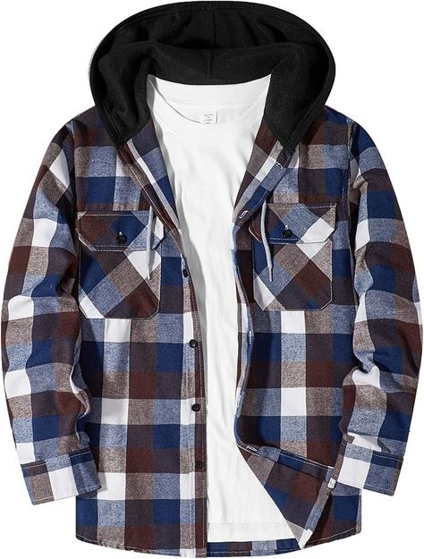 Make a statement with this fashionable fall outfit for men. Trendy, stylish, and perfect for the season. #MenFashion #FashionTrend #MyType Flannel Hoodie, Fall Flannel, Plaid Hoodie, Hooded Flannel, Shirt Tucked In, Shirts Long Sleeve, Fall Plaid, Mens Flannel Shirt, Mens Flannel