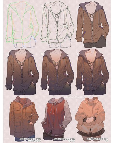 Jacket Tutorial 🙆♀ version Full version also available her Blind Drawing, Jacket Drawing, How To Shade, Drawing Style, Digital Painting Tutorials, Anime Drawings Tutorials, Drawing Clothes, Digital Art Tutorial, Drawing Reference Poses