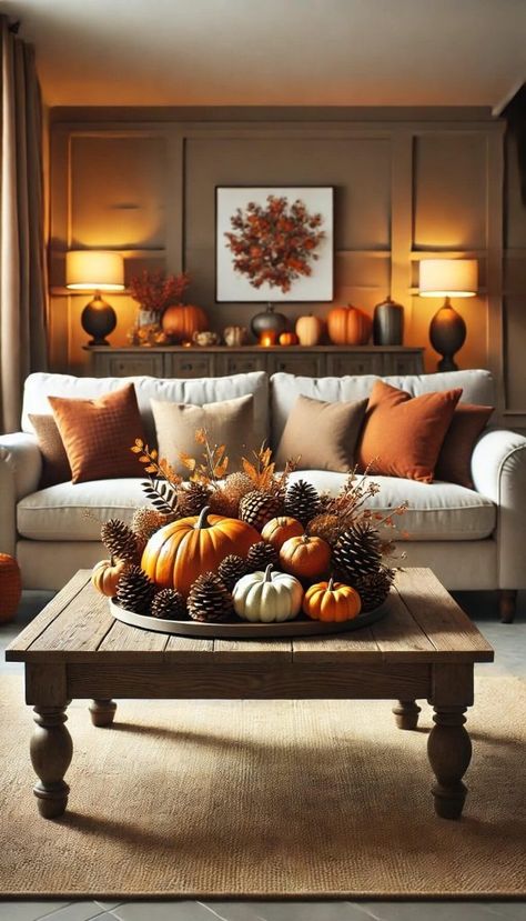 20+ Stunning Fall Living Room Ideas To Transform Your Home 36 Thanksgiving Decorations For Living Room, Fall Decor Living Room Ideas, Fall Color Palette Living Room, Living Room Fall Ideas, Thanksgiving Decor Ideas For The Home, Fall Home Decor Ideas Living Rooms, Autumnal Living Room, Cozy Fall Living Room Ideas, Living Room Fall Decorations