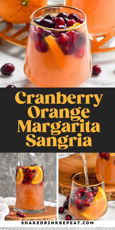 Orange Cranberry Margarita Sangria is a fun, fresh, and festive drink. It's the perfect cocktail for all occasions, especially Christmas! You and your guests will love this festive flavor combination. Cranberry Orange Margarita Sangria, Sangria Recipes With Prosecco, Margarita Mix For Party, Cocktail Holiday Drinks, Frozen Cranberry Margarita Recipe, Drink Recipes For Parties, Thanksgiving White Wine Sangria, Thanksgiving Holiday Drinks Alcohol, Sangria Drinks Recipes