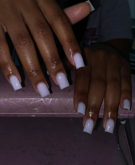 Manicure Ideas Black Women, White Short Nails Black Women, Nut White Nails Short, Short Square Acrylic Nails Milky White, Milk White Nails Short, Short Milky White Acrylic Nails, Manicure Black Women, Overlay Nails Black Women, Plain Short Acrylic Nails