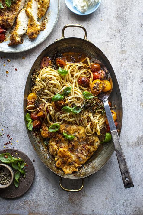 ‘It’s probably one of the best meals I’ve eaten in Italy’ — Donal Skehan shares delicious dishes inspired by his travels in the home of pasta - Independent.ie Burst Cherry Tomatoes, Donal Skehan, Chicken Thigh Recipes Easy, Satay Chicken, Basil Mozzarella, Thigh Recipes Easy, Easiest Dinner, Pork Fillet, White Bean Salad