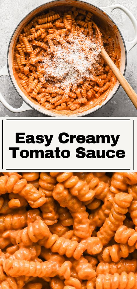 We all need a go-to pasta sauce in our arsenal, and this one is it for me – super easy creamy tomato sauce made from scratch (aka pink sauce). It's full of flavor with only a few ingredients; shallots, garlic, a little spice from red pepper flakes, tomato paste for a deep tomato flavor, and of course heavy cream. A weekly staple dinner that comes together in no more than 15 minutes. Dinner With Tomato Paste, Easy Creamy Tomato Pasta Recipes, Heavy Cream Tomato Pasta Sauce, Easy Pasta Recipes Tomato Sauce, How To Make Pasta Sauce With Tomato Paste, Tomato Paste Heavy Cream Pasta, Pasta Recipes Tomato Paste, Tomato Puree Recipes Dinners, Healthy Meals With Tomato Sauce