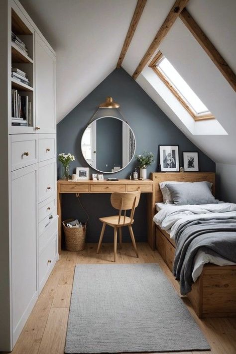 Ideas For Low Ceilings, Small Attic Bedroom Ideas, Low Ceiling Attic, Sloped Ceiling Bedroom, Small Attic Bedroom, Small Attic Room, Attic Bedroom Ideas, Slanted Walls, Loft House Design