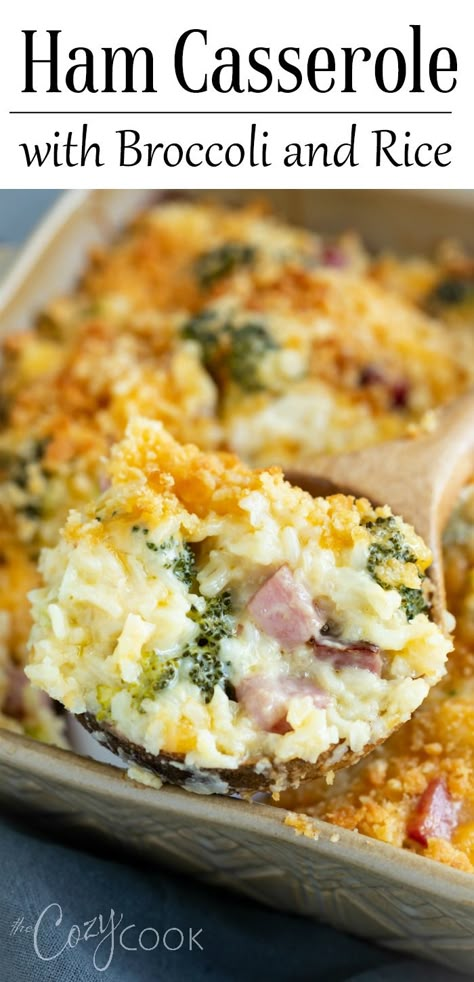 This Ham Casserole is loaded with cheesy, creamy rice and perfectly cooked broccoli. This easy make-ahead dinner can be prepared 2 days ahead or as a one pot meal! #ham #casserole #rice #broccoli #makeahead #onepot Casserole With Broccoli, Ham Dinner Recipes, Ham Dishes, Rice Broccoli, Broccoli And Rice, Ham Dinner, Ham Casserole, Leftover Ham Recipes, Leftover Ham