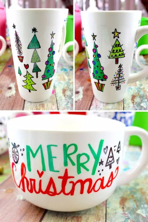 Festive DIY Christmas Mugs That Make Beautiful Gifts For The Holidays - World inside pictures Diy Christmas Mugs, Mug Noel, Sharpie Mugs, Diy Sharpie Mug, Mugs Diy, Diy Christmas Gift Ideas, Personalized Christmas Mugs, Sharpie Mug, Diy Sharpie