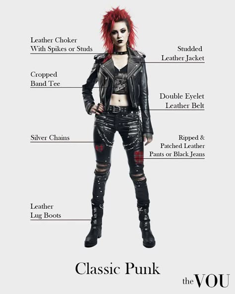 Outfit Ideas Goth Punk, Punk Woman Outfit, Types Of Punk Aesthetics, Punk Rock Clothing Women, Punk Alternative Style, Elegant Punk Outfits, Punk Female Outfit, Female Punk Outfits, Goth Looks Outfits