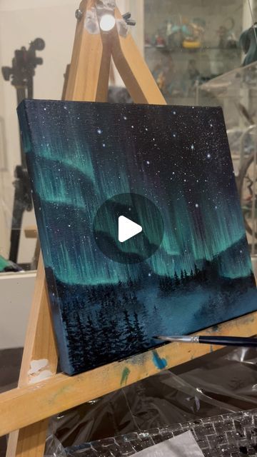 Wenn on Instagram: "Customer Order "Starry Aurora Night"
Acrylic Painting on canvas 20x20cm

#acrylicpainting #paintingoftheday #painting���🎨 #auroraart #paintingprocess #howtopaint #artoncanvas #artgallery" Northern Lights Painting Tutorial, Night Sky Acrylic Painting, Painting Aurora Borealis, Starry Sky Painting, Night Acrylic Painting, Aurora Borealis Painting, Nebula Painting, Planet Painting, Aurora Art