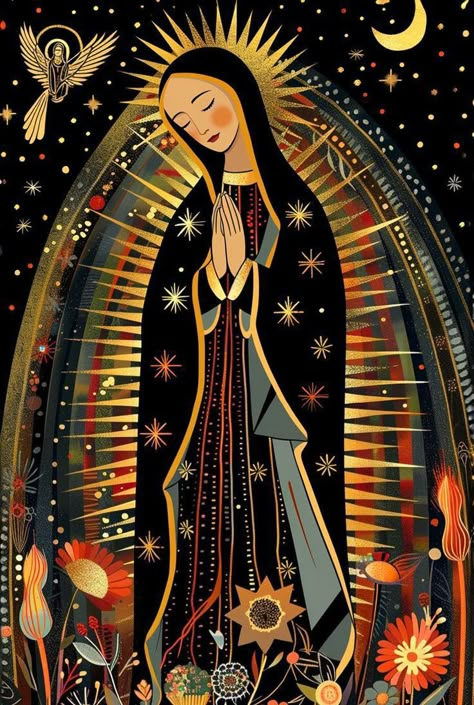 The Virgin Guadalupe, Our Lady Of Guadalupe Drawing, Virgin Mary Guadalupe, Simple Virgin Mary Tattoo, Lady Of Guadalupe Art, Mexican Catholic Art, Mary Of Guadalupe, Virgin Mary Painting, Virgin Guadalupe