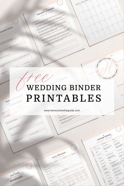 Free wedding binder printables from Here Comes The Guide Wedding Planner Checklist Free, Wedding Planning Binder Free, Wedding Planner Checklist Printable, Wedding Spreadsheet, Planner For Moms, Wedding Planning Checklist Printable, Free Wedding Planner Printables, Wedding Planner Guide, Wedding Planning Printables