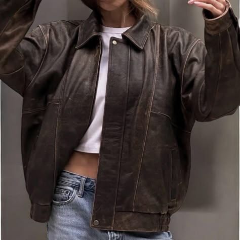 Brown Oversized Leather Jacket, Oversized Leather Jacket, Women Casual Wear, Leather Jacket Women, Lambskin Leather Jacket, Real Leather Jacket, Genuine Leather Jackets, Brown Leather Jacket, Winter Fits