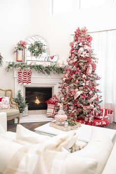 Flocked Red And White Christmas Tree, Great Room Christmas Decor, Classic Red And White Christmas Tree, Red Gold Flocked Christmas Tree, Red And White Rustic Christmas Tree, Red White And Tan Christmas Tree, Red And White Fireplace Christmas Decor, Elegant Red And White Christmas Tree, Cream And Red Christmas Tree