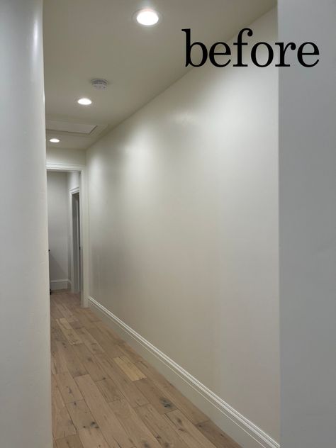 Hallway Transformation - Remington Avenue Hallway Accent Wall, Accent Wall Hallway, Hallway Transformation, Wall Trim Molding, Hallway Ceiling Lights, Wainscoting Hallway, Hallway Paint, Foyer Wall, Staircase Wall Decor