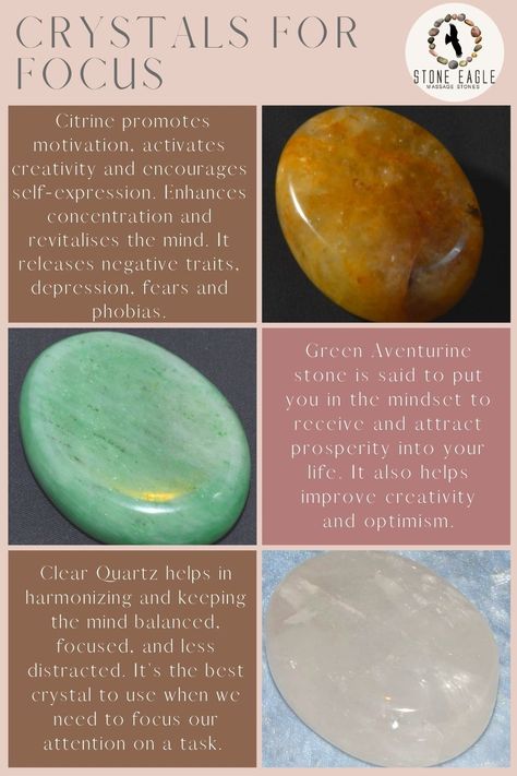 Crystals For Motivation And Focus, Crystals For Focus And Productivity, Crystals For Brain Fog, Crystals That Help With School, Stones For Studying, Crystal For Focus And Concentration, Focus And Concentration Spells, Crystal For Creativity, Crystals For Passing Exams