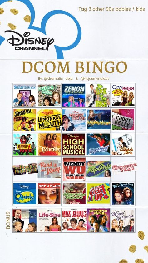 DISNEY CHANNEL ORIGINAL MOVIES BINGO! (DCOM Bingo Card) ; Opens a new tab How many of these classic Disney Channel Original Movies have you seen!? Check them out on #DisneyPlus! ... Check out more of my TV favs via the link! Disney Channel Original Movies List, Disney Channel Movies List, 2000s Movies List, Disney Old Movies, Old Disney Channel Movies, Disney Plus Movies, Movies On Disney Plus, Ryan Merriman, Old Disney Shows