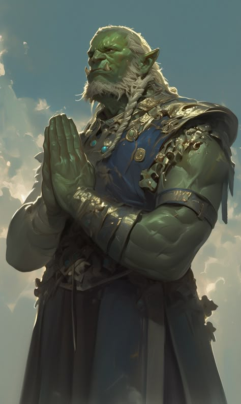 Sanctuary Of The Shadow Fan Art, Orc Sailor, Monk Outfit Dnd, Orc Priest, Dnd Orc Character Design, Dnd Orc Male, Orc Dnd Character, Orc Hairstyles, Orcs Dnd