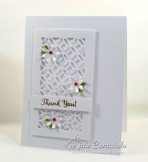 White on white card designs are perfect for any occasion.  Click thru to see how I made this simple thank you card.   Card Making Ideas | Paper Crafts | Handmade Greeting Cards | Flower Cards | White On white Cards | Clean and Simple Cards | Thank You Cards.  Click on the picture if you would like to see how I made this card. White On White Cards, Gardening Tool Kit, Simple Birthday Cards, White Cards, Paper Birds, Elegant Cards, White On White, Die Cut Cards, Rubber Stamping