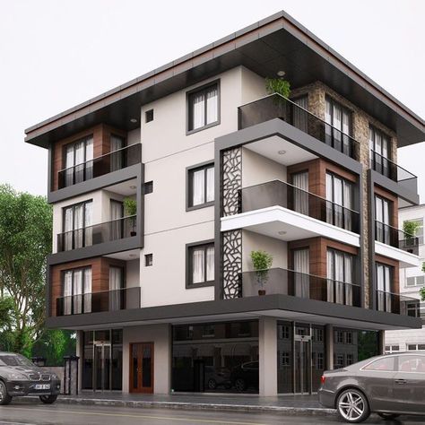 Apartment Facade Design Modern, Residential Architecture Facades, Condominium Architecture, Residential Architecture Apartment, Small Apartment Building, Apartments Exterior, Modern Apartment Design, Facade Architecture Design, Residential Building Design