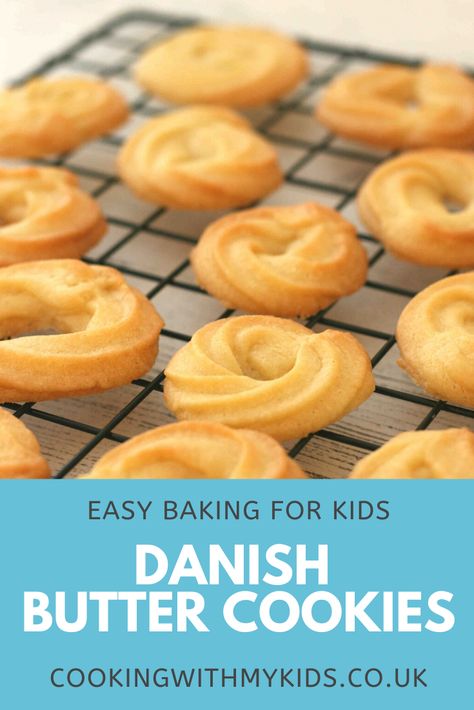 Danish Butter Cookies Recipe, Easy Baking For Kids, Butter Cookie Recipe Easy, Danish Cookies, Butter Cookies Easy, Danish Butter Cookies, Dessert Recipes For Kids, Cookies Easy, Butter Cookies Recipe