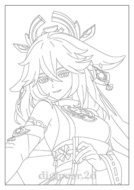 Yae Miko Drawing Sketch, Anime Lineart Manga Coloring Pages, Yae Miko Drawing, Genshin Impact Coloring Pages, Genshin Impact Drawing, Miko Genshin Impact, Miko Genshin, Manga Coloring Book, Anime Lineart