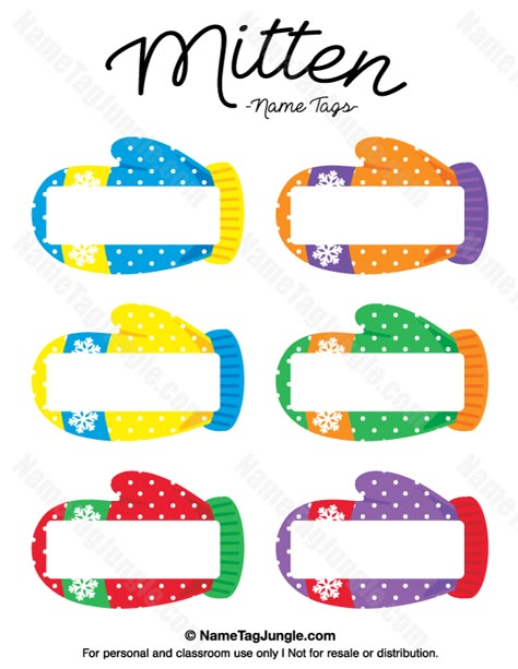 Free printable mitten name tags. The template can also be used for creating items like labels and place cards. Download the PDF at http://nametagjungle.com/name-tag/mitten/ Winter Cubby Tags, Cubby Tags Preschool, Locker Name Tags, Preschool Name Tags, Cubby Name Tags, Preschool Cubbies, Cubby Labels, Name Tag Ideas, Classroom Name Tags