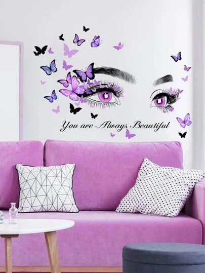 English Slogans, Eye Butterfly, Wall Sticker Design, Adhesive Wall Art, Lash Studio, 3d Butterfly Wall Stickers, Beauty Room Design, Butterfly Wall Decor, Butterfly Wall Stickers