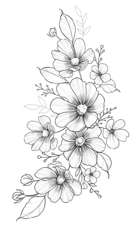 Tattoo Sleeve Floral, Sleeve Floral Tattoo, Goodness Tattoo, Embroidery Tattoo, Flower Tattoo Drawings, Floral Tattoo Sleeve, Flower Art Drawing, Floral Tattoo Design, Flower Sketches