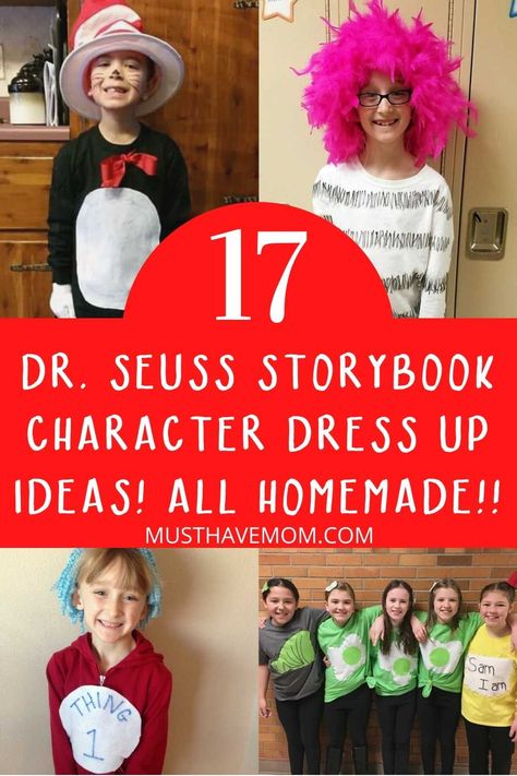 Dress Up Like Dr Seuss Character, Dr Sues Day Outfit Dr Suess, Dr Sues Costumes Diy, Seuss Character Costumes Diy, Easy Dr Suess Costumes, Dr Suess Outfits For Teachers, Dr Seuss School Costumes, Dr Sues Characters Costumes, Dr Suess Diy Costumes