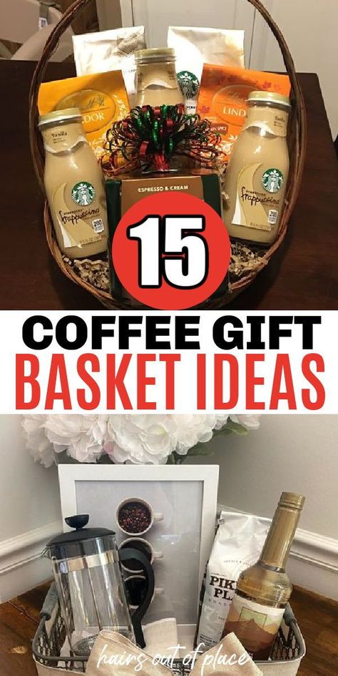 Coffee gift basket ideas make some of the best gift ideas! They’re easy, perfect for morning people, and super cute gifts. Whether it be for your mom, friend, Mother’s Day, a birthday, Christmas, here are 15 great coffee basket ideas! Homemade Coffee Gifts, Women Gift Baskets, Coffee Gift Basket Ideas, Coffee Lovers Basket, Starbucks Gift Baskets, Iced Coffee Gifts, Coffee Lover Gifts Basket, Coffee Basket, Coffee Gifts Box