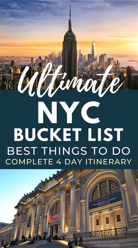 New York Agenda, New York City Bucket List Things To Do In, New York City Trip Itinerary, First Time Trip To Nyc, New York City To Do List, New York In 4 Days, Best Tours In New York City, New York City Itinerary 4 Days, New York 4 Day Itinerary