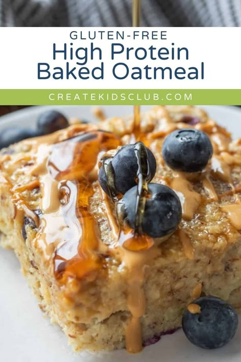 Our kid-friendly Protein Baked Oatmeal is easy to make and customizable, it's an easy way to boost nutrition in your child's breakfast. Single Serve Protein Baked Oatmeal, Oatmeal High Protein Breakfast Recipes, Blueberry Protein Oatmeal Bake, Protein Oatmeal Breakfast Bars, Healthy Oatmeal Bakes, Premier Protein Baked Oatmeal, Baked Oatmeal With Eggs, Protein Oatmeal Bake Breakfast, Protein Baked Oatmeal Bars