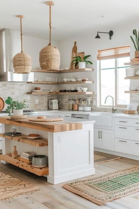 Modern Boho Kitchen Ideas, Boho Chic Kitchen, Boho Style Kitchen, Boho Kitchen Ideas, Old World Kitchens, Statement Furniture Pieces, Rattan Pendant Lights, Boho Kitchens, Boho Kitchen Decor