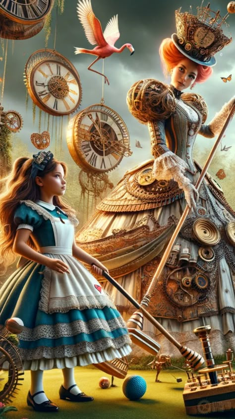 Explore a whimsical fusion of Victorian elegance and Wonderland's madness with this Steampunk Alice in Wonderland artwork. Dive into a world of gears, clocks, and fantastical creatures in this enchanting phone wallpaper. Steampunk Alice In Wonderland, Steampunk Circus, Journal Pics, Steampunk Character, Steampunk Illustration, Alice In Wonderland Artwork, Dark Alice In Wonderland, Halloween Shadow Box, Alice In Wonderland Drawings