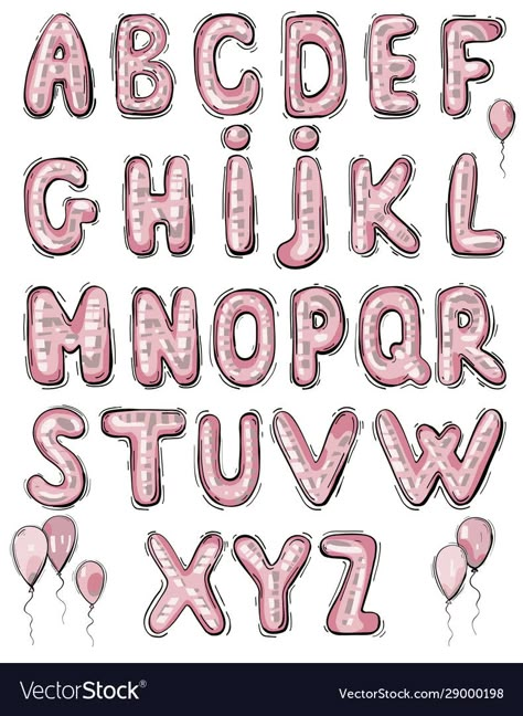 Balloon Font Alphabet, Ballon Letters Drawing, How To Draw Balloon Letters, Balloon Letters Font, Funny Fonts Alphabet, Cute Birthday Letters, Balloon Letters Drawing, Birthday Letter Ideas, Pink Alphabet Letters