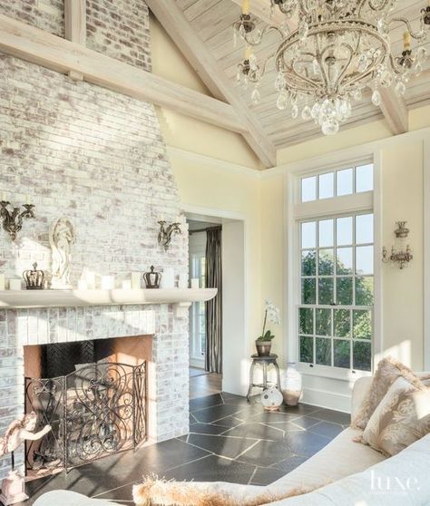 The Differences Between Whitewash and Limewash Paint - Fireplace Painting Farmhouse Fireplace Screens, Farmhouse Brick, Wash Brick Fireplace, Lime Wash Brick, Brick Fireplace Wall, White Wash Brick Fireplace, Fireplace Brick, Red Brick Fireplaces, Brick Fireplaces